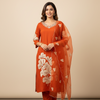 Size 38-Burnt Orange - Party Wear Kurti set with Embroidery Work
