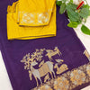 Semi Benarasi Saree with Contrast Stitched Blouse - Premium Quality