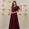 One-Shoulder Party Wear Long Dress - Sequin Foil Mirror Design