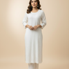 Women’s White Rayon Chikankari (2 Piece) Kurti Set