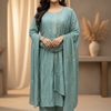Plus Size Roman Silk Embroidery Kurti Set Size 44/46