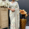 Oragnza Tissue Embroidery work saree with Stitched blouse