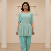 Teenage Girls Dhoti Kurti set with coat- Blue color