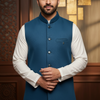 Men’s Blue Modi Jacket with Pockets Ethnic Kurta Set with Modi Jacket
