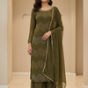 Olive Green-Party Wear Palazzo Top with Bead Work- Size 40/US S