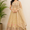 Plus Size Heavy Work Light Gold Lehenga Set Net Fabric