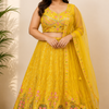Plus Size Heavy Work Yellow Lehenga Set Net Fabric