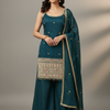 Sleeveless Tissue Sharara Set Size 40 - Party Wear with Embroidery