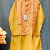 Party Wear for Men - Yellow and Red Men’s kurta set with Vest