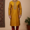 Size 36-Indian Kurta for Men - Stylish Yellow Kurta with Maron Pajama