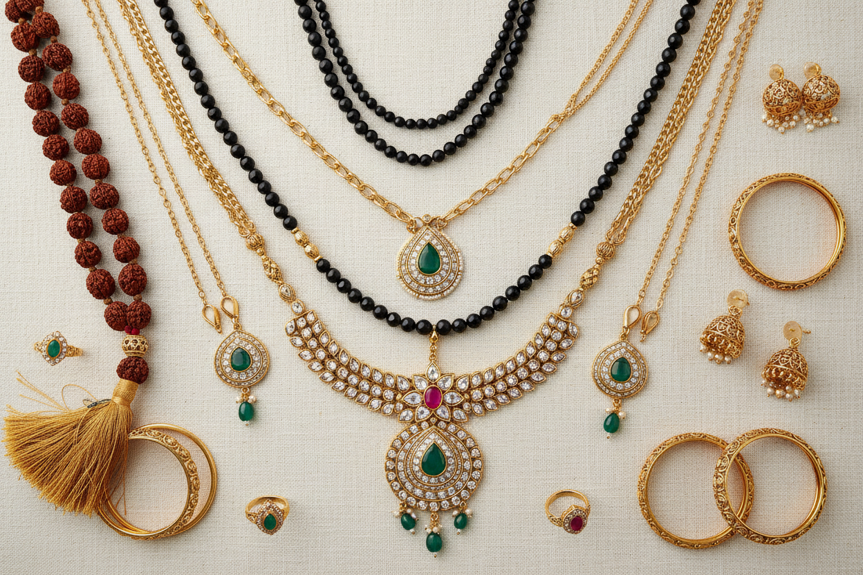 Mala, Chains & Black Beads