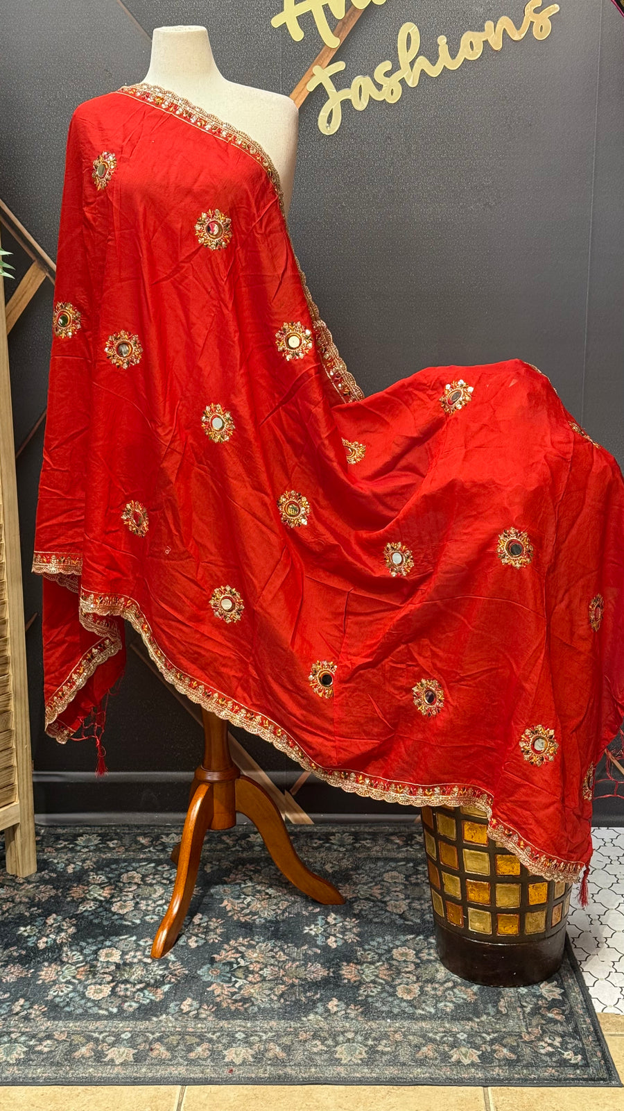 Red Mirror Dupatta