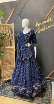 Women's Blue Bandhani Lehenga Set