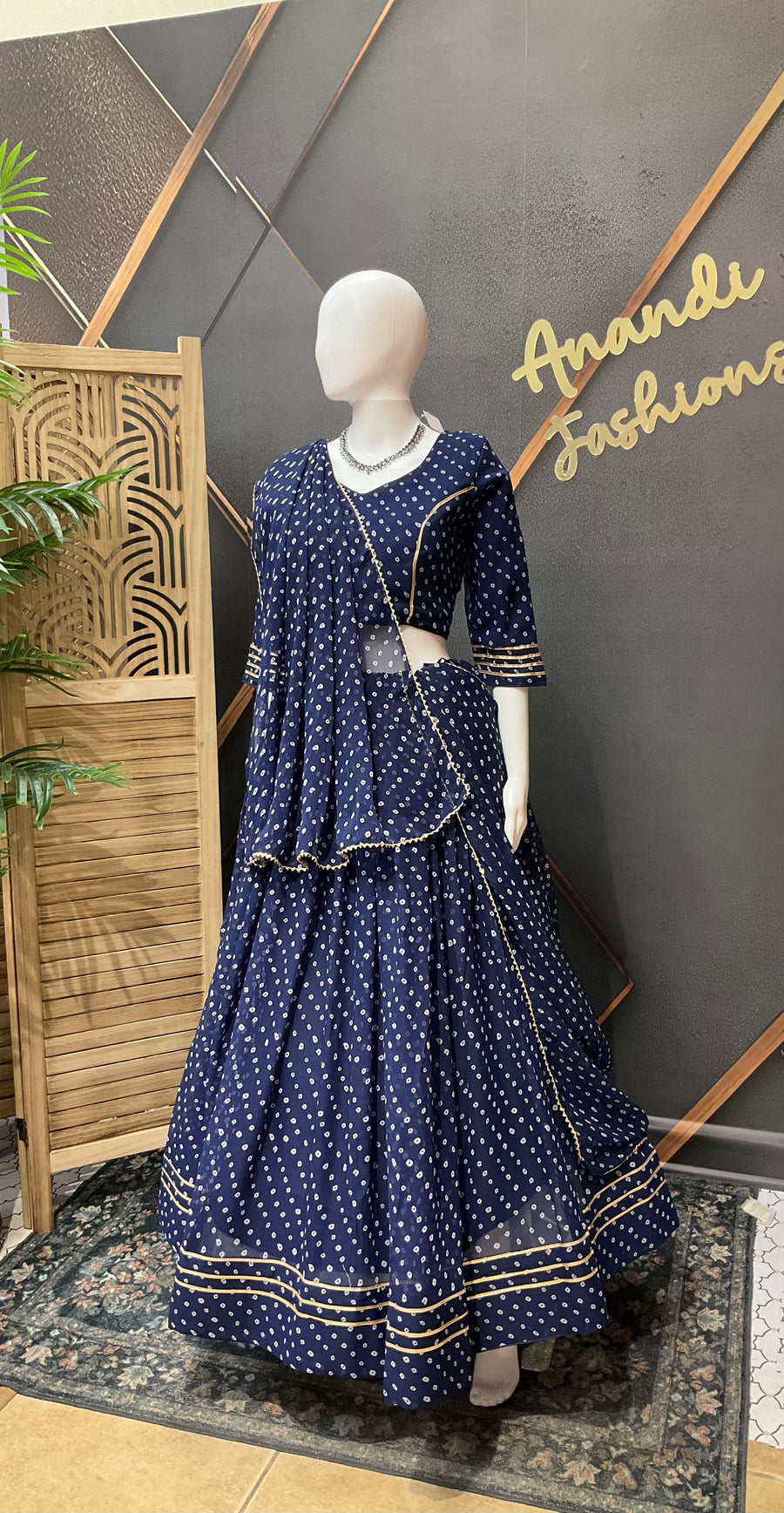 Women's Blue Bandhani Lehenga Set