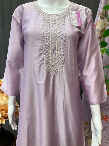 Lilac color Party Wear Chanderi silk Kurti set