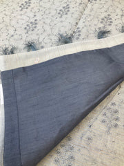 Chinon half white net saree with grey thread embroidery