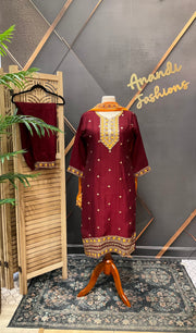 Plus size Maroon Party Wear kurti set