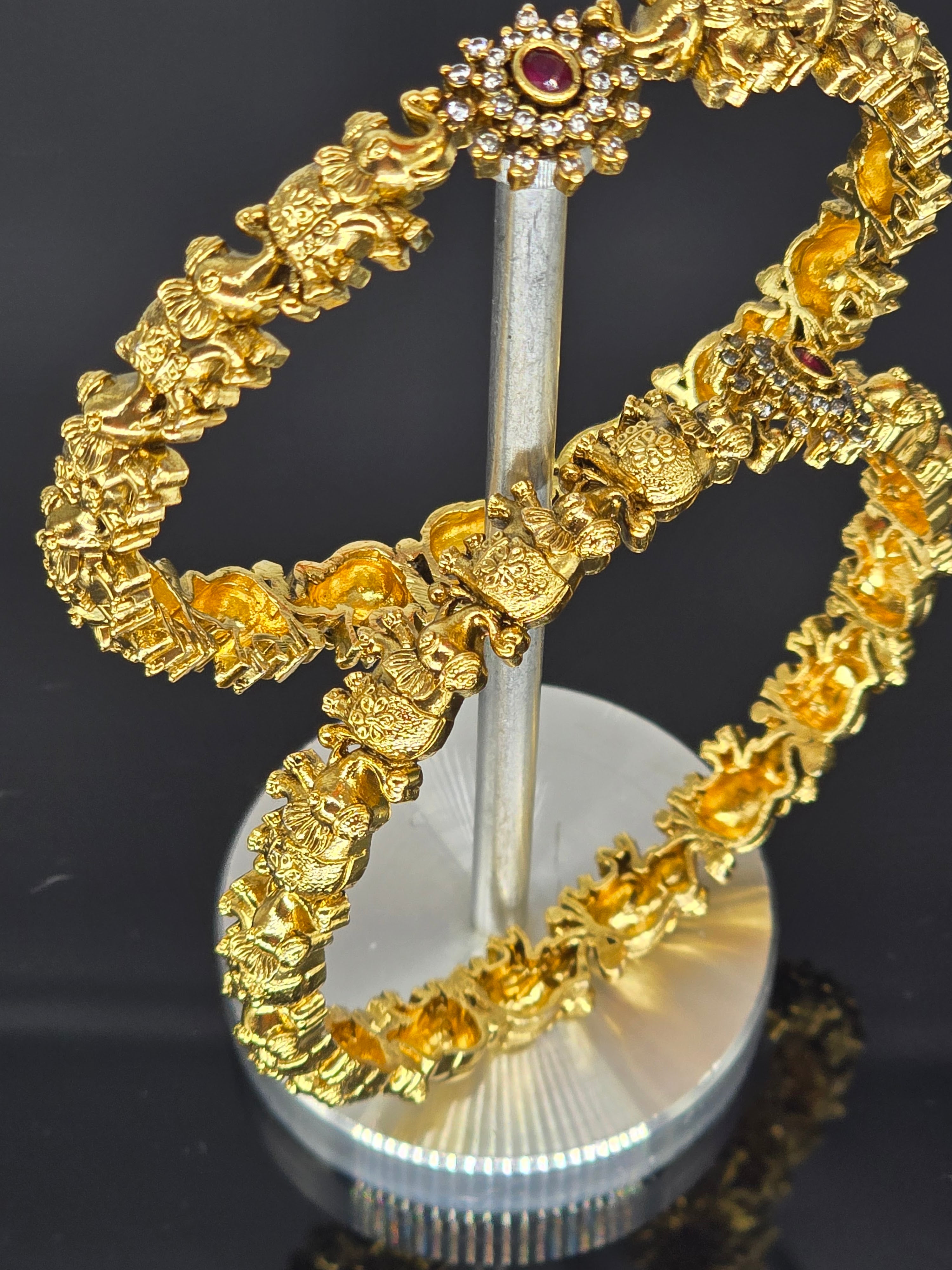 Gold Finish Bangles - Elephant Design Bangles in Antique Finish - Set of 2 image 0