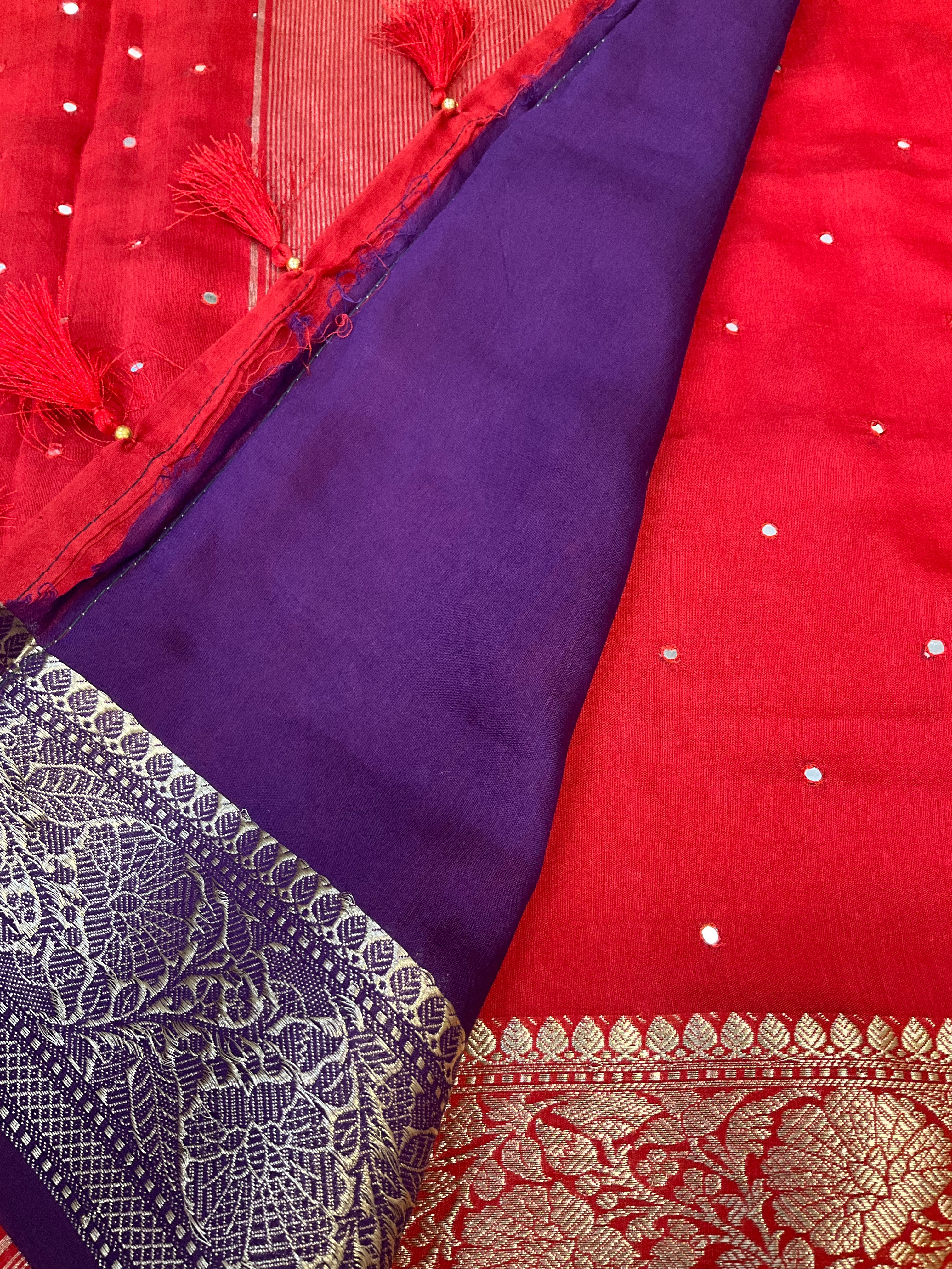 Mangalagiri Cotton Silk Sarees with contrast Blouse material  image 2