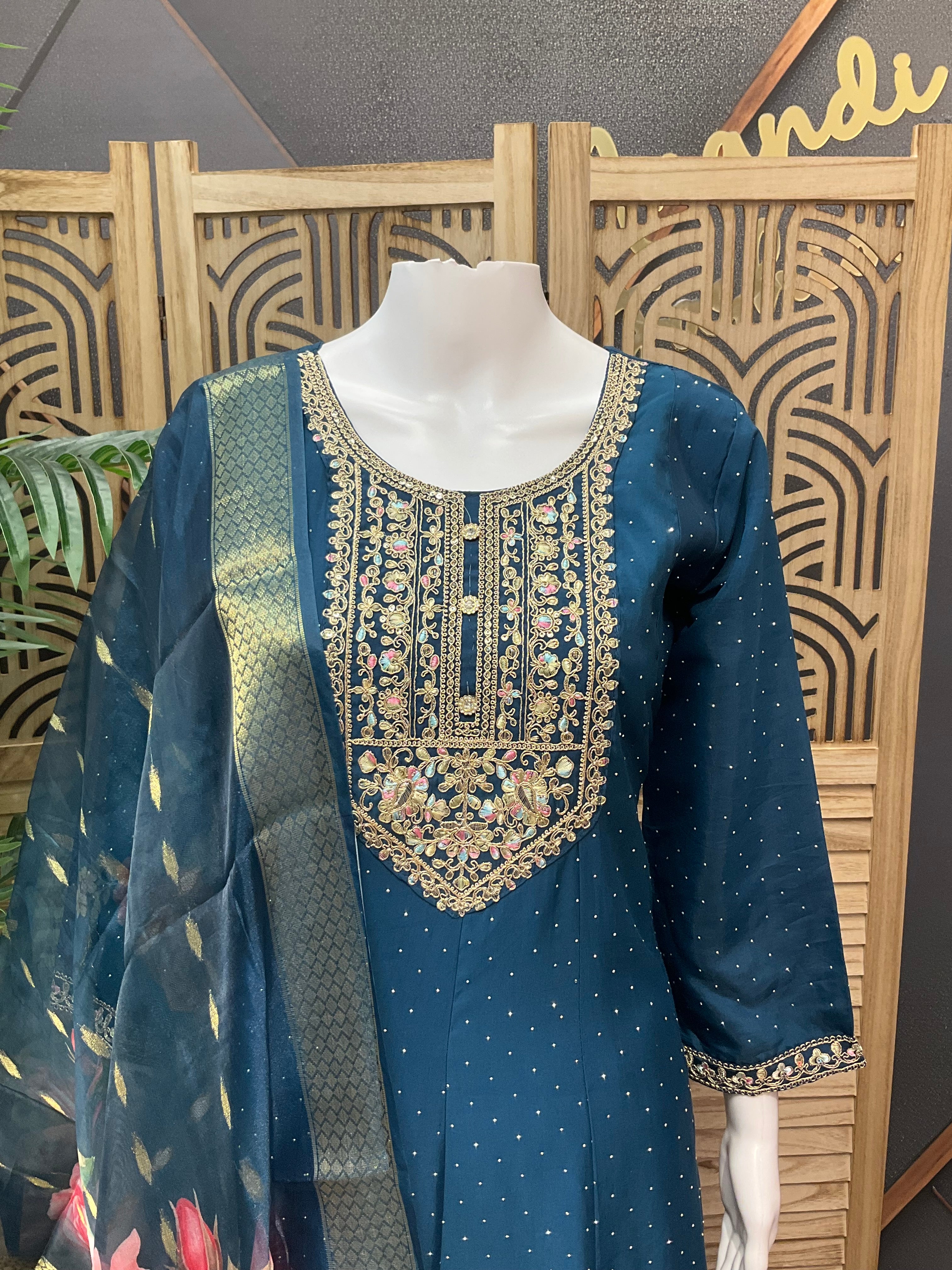 Peacock Blue Color - Anarkali Kurti set
