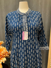 Plus Size Blue Anarkali Kurti - Size 48
