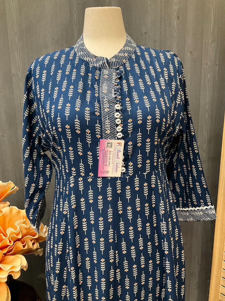 Plus Size Blue Anarkali Kurti - Size 48