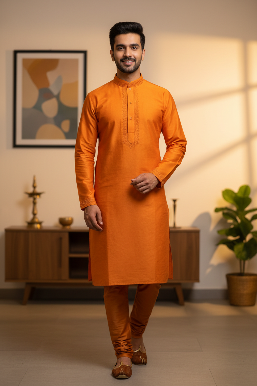 Men’s Yellow Set Embroidered Kurta Set