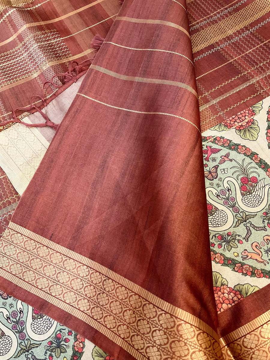 Light Weight Fancy Silk Saree with Animal Design Border