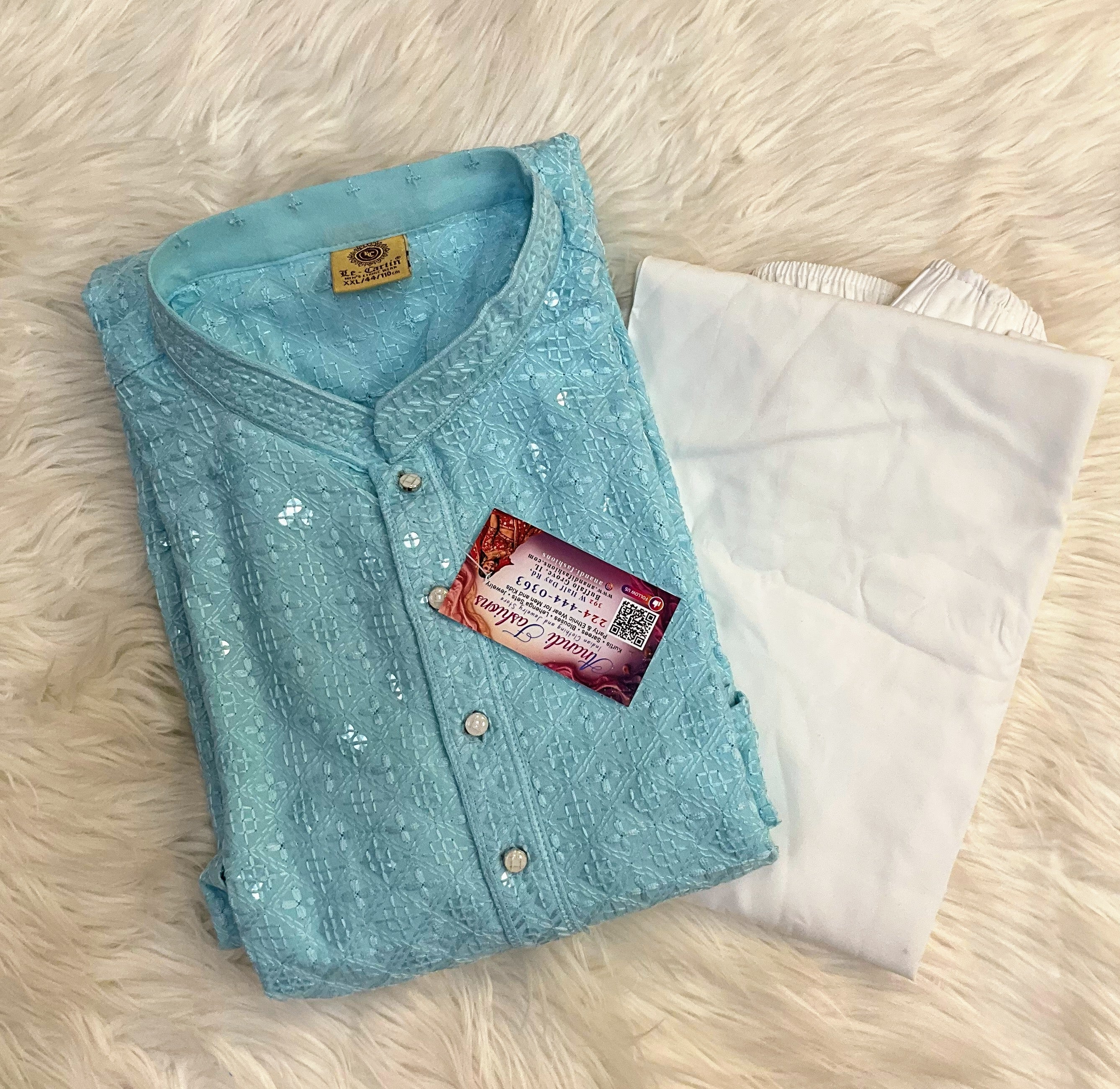 Blue Chikankari Mens kurta set
