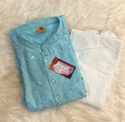 Blue Chikankari Mens kurta set