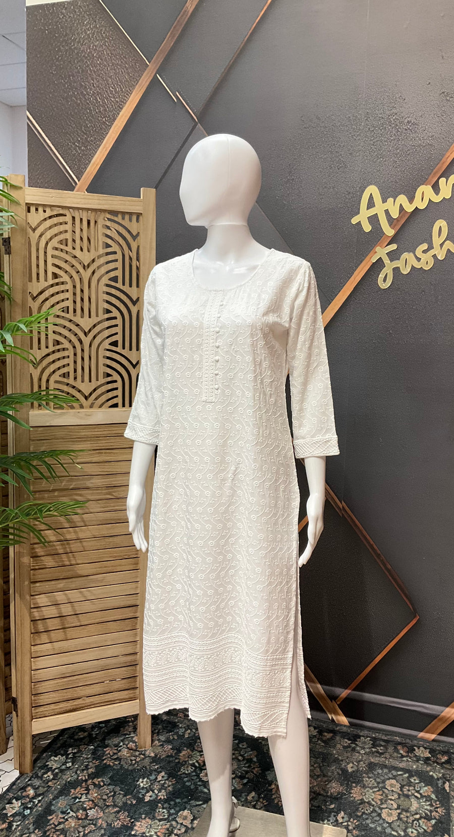 Soft Rayon White Chikankari Kurti