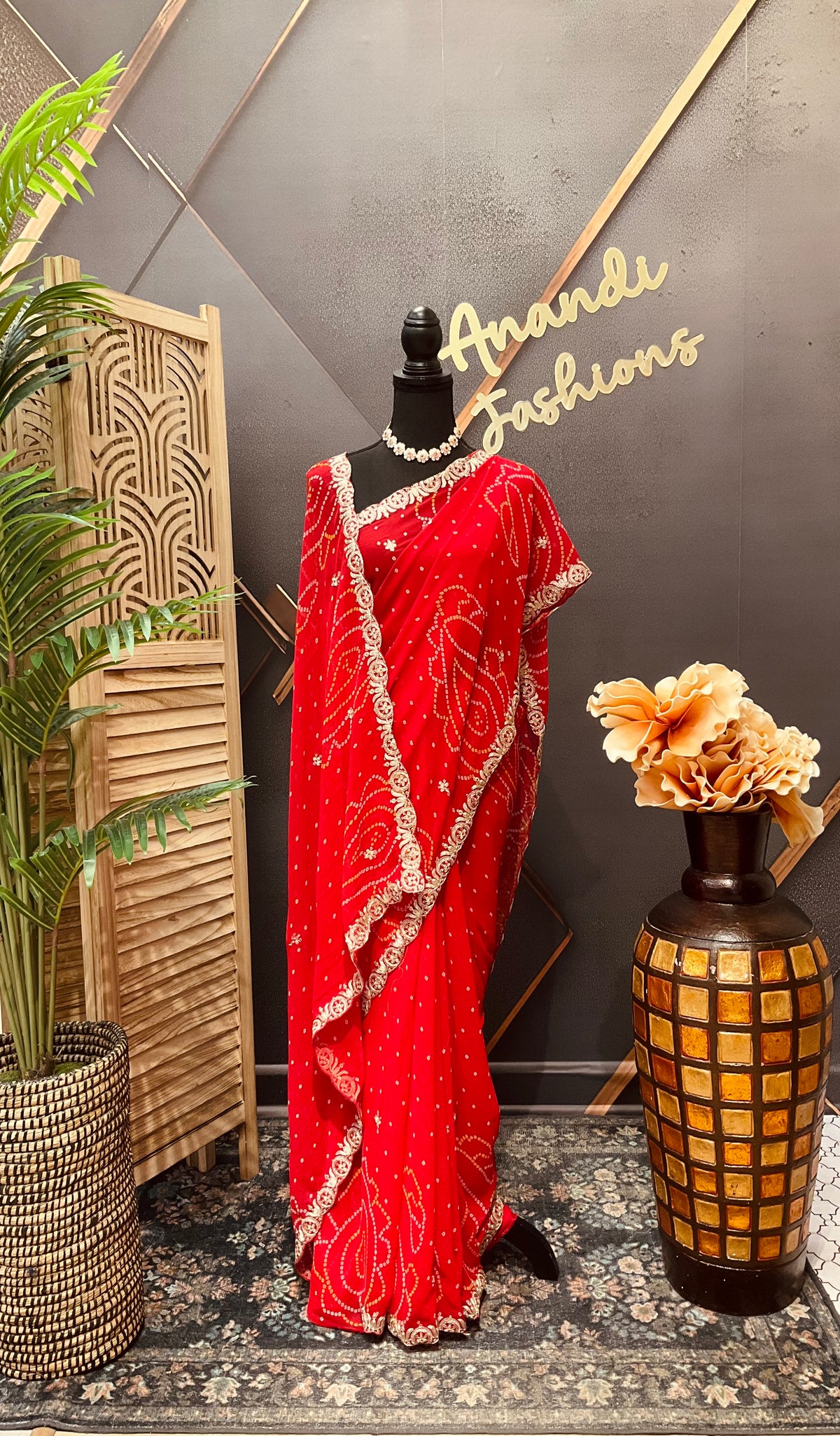 Red Georgette Bandhini saree