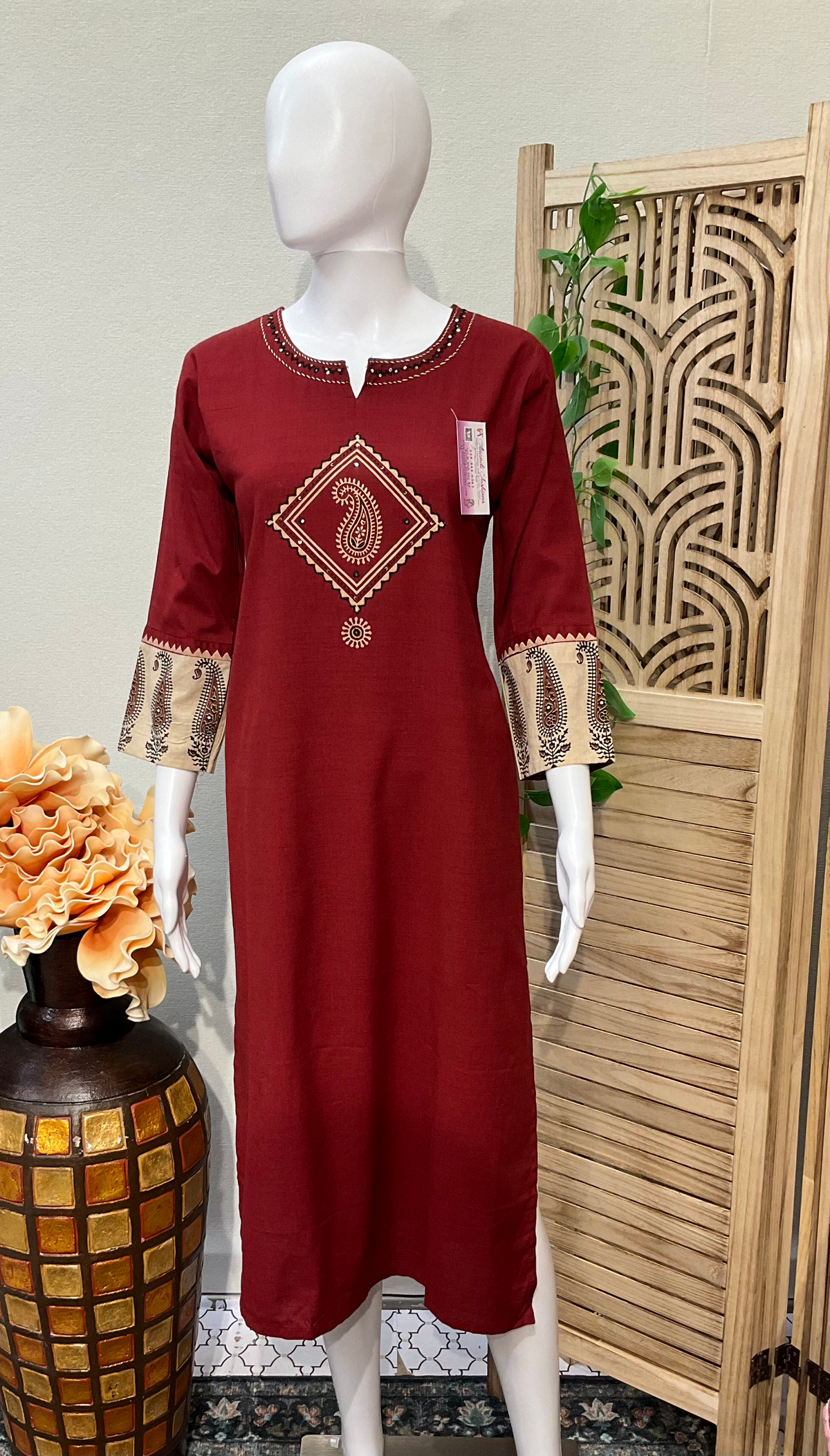 Maroon Color-Khadi Rayon Handloom Kurtis image 0