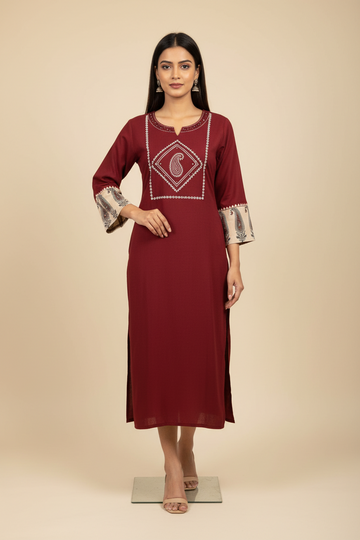 Maroon Color-Khadi Rayon Handloom Kurtis