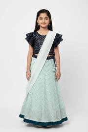 Girls Party Wear Blue Lehenga Set