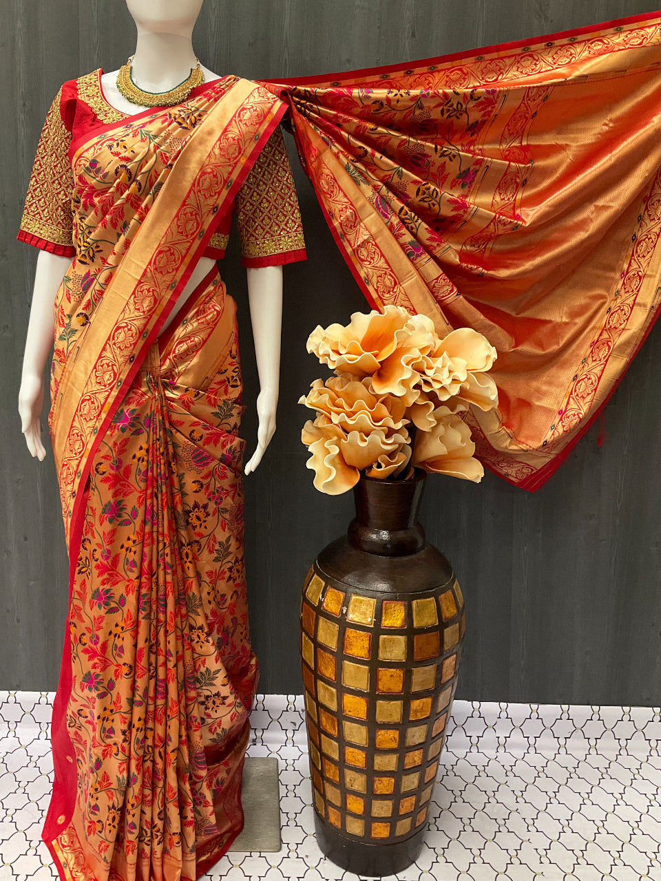 Paithani Silk Saree - Elegant and Beautiful Silk Saree in Red image 2