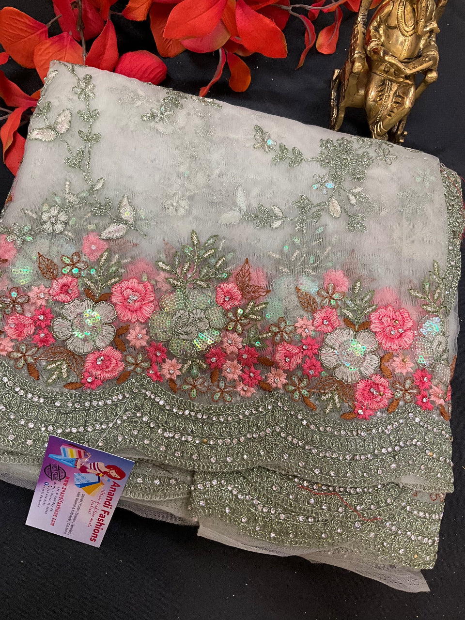 embroidery party wear saree - Net heavy embroidery saree image 2