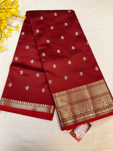Maroon Semi Benarasi Silk Saree