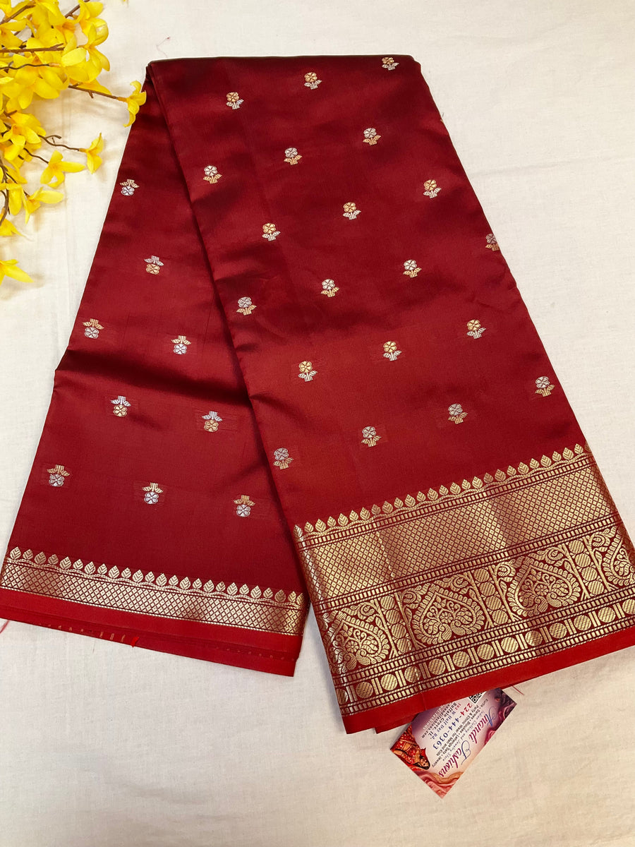 Maroon Semi Benarasi Silk Saree