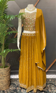 Dark Mustard Party Wear Lehenga Set Size 40 - Festive Wear