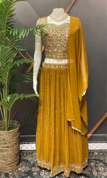 Dark Mustard Party Wear Lehenga Set Size 40 - Festive Wear