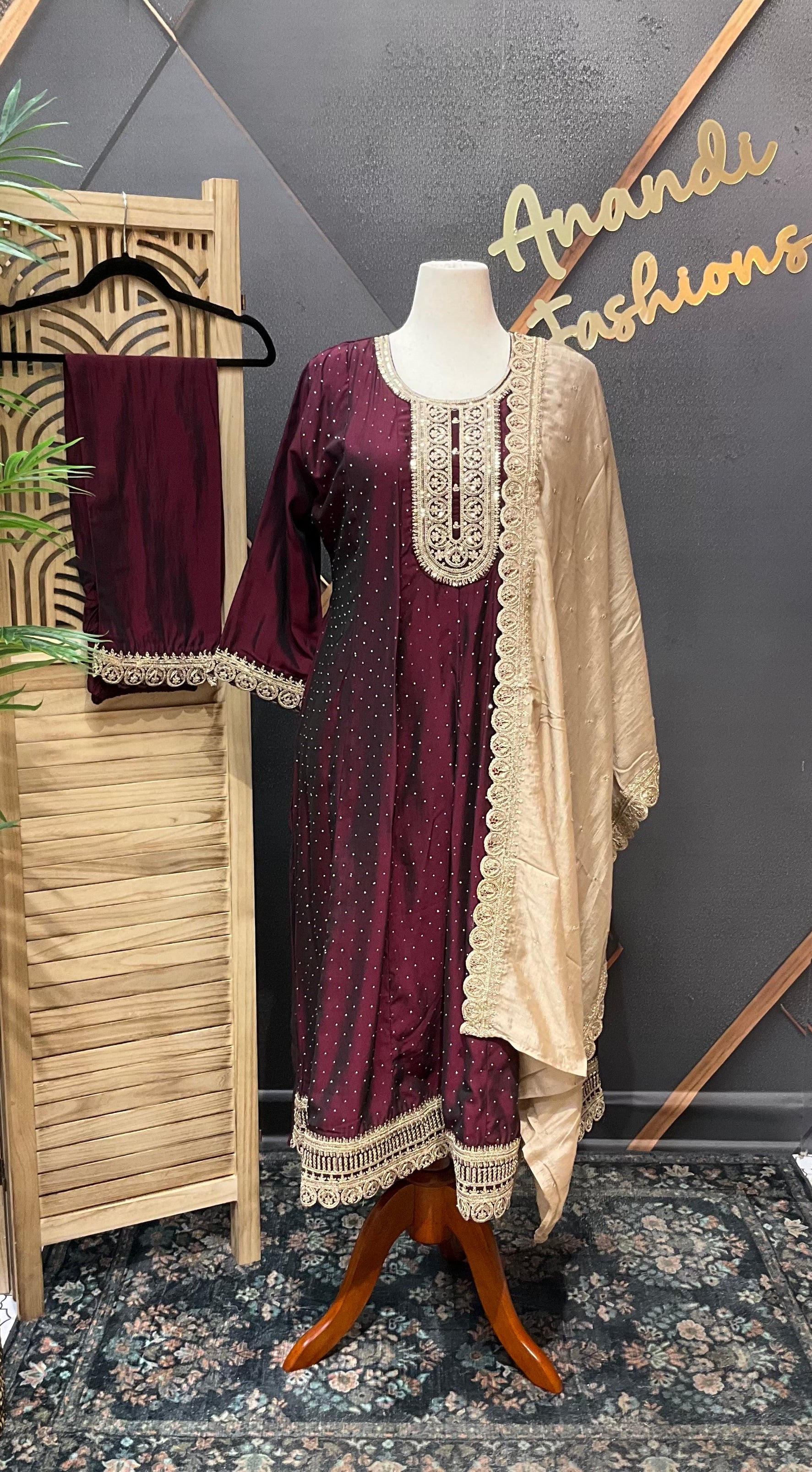 Plus size Wine-Anarkali Kurti set