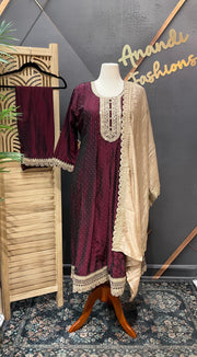Plus size Wine-Anarkali Kurti set