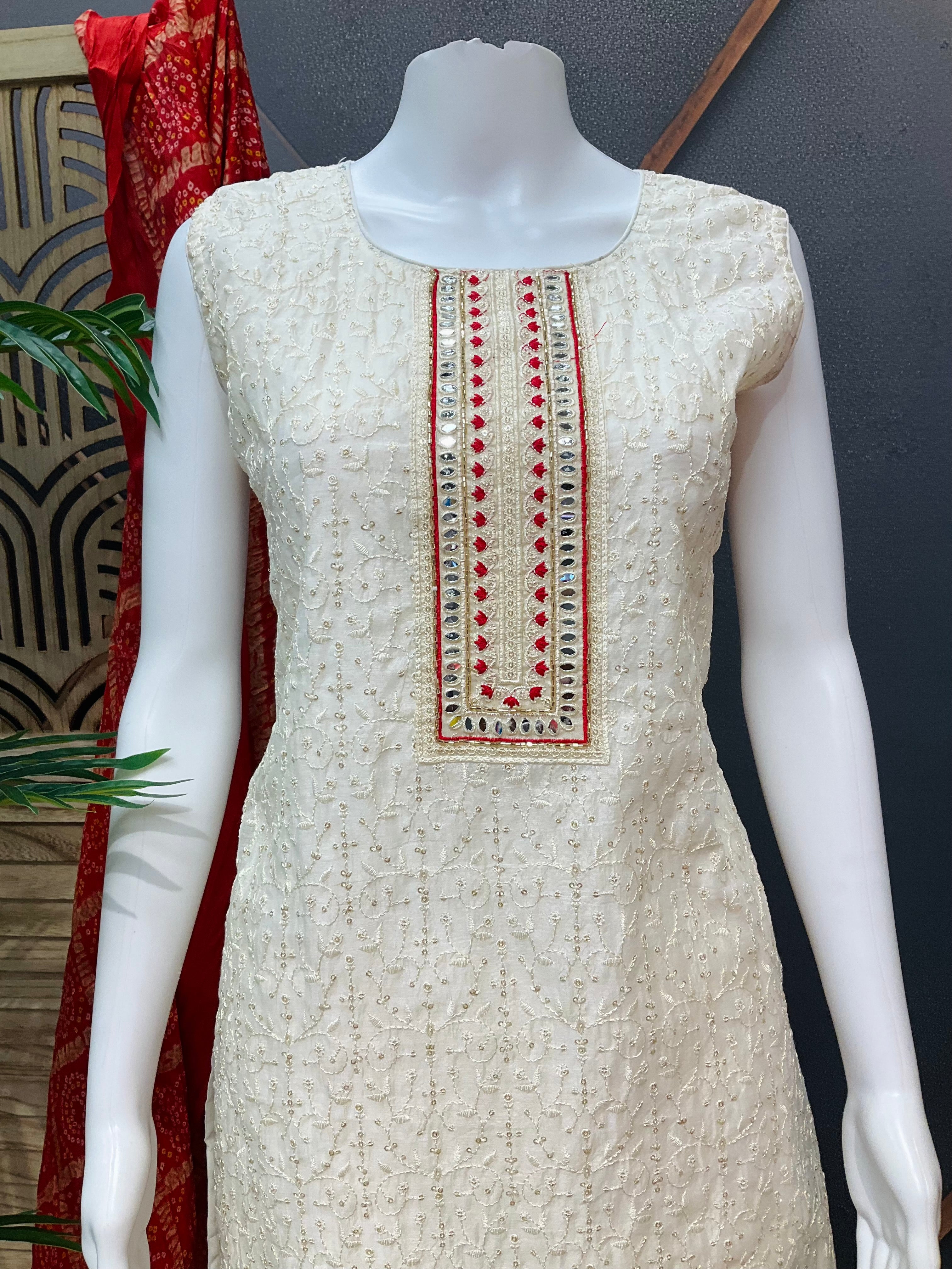 Party Wear Chudidhar/Kurti Set with  Bandhani Dupatta