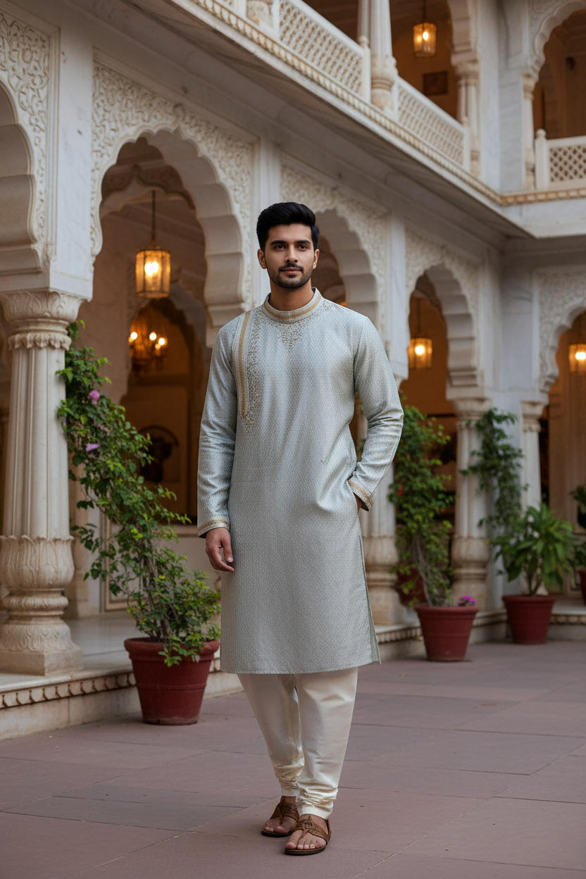 Men’s Grey Kurta Set - Mens - Kurta Set - Anandi Fashions