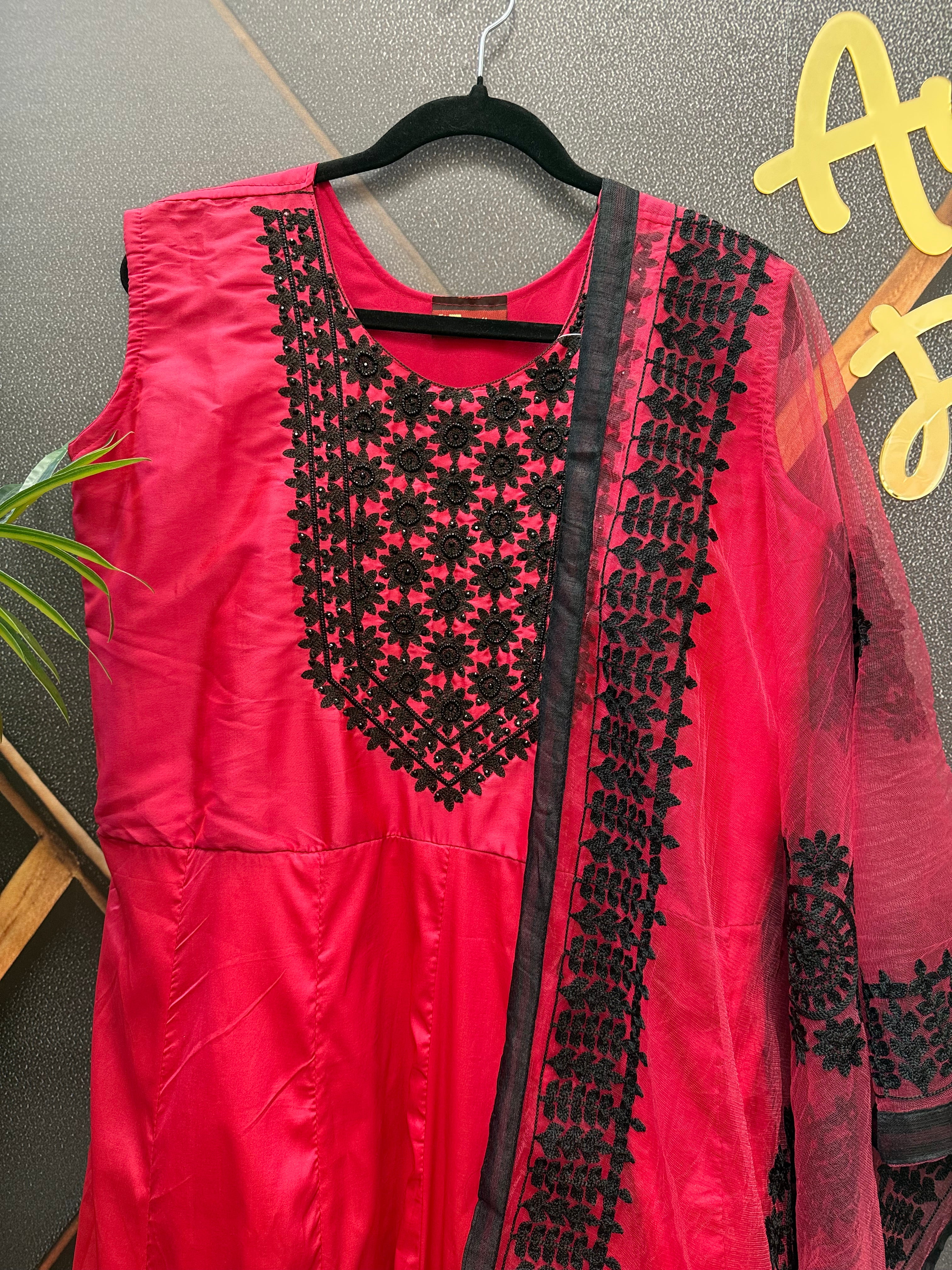 Size 46- Plus Size Pink Long Dress with Dupatta