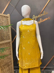 Yellow Benarasi Silk Sleeveless Palazzo Set