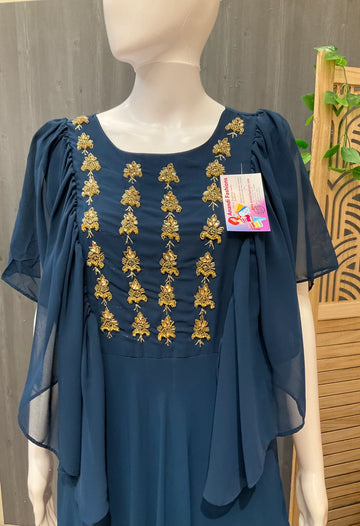 Size 38/US XS-Teal Blue Color -Long Kurti/frock