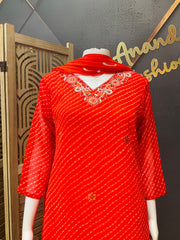 Orange Leheriya Georgette Kurti set