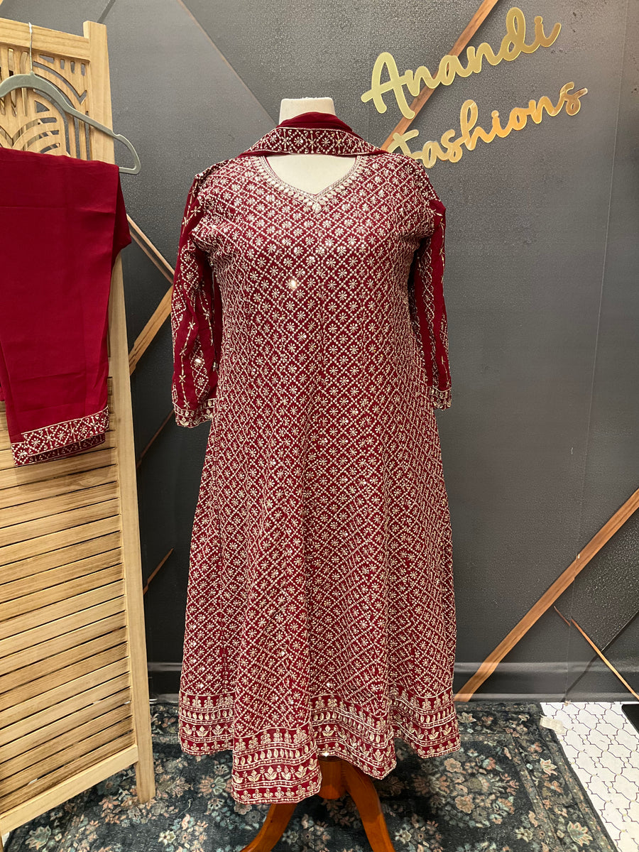 Maroon Party Wear Georgette Anarkali Kurti set